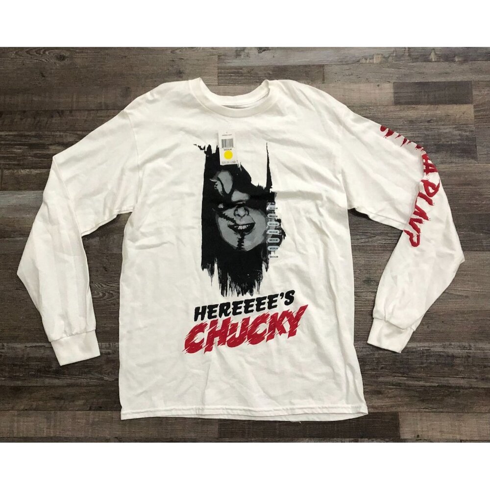 Chucky Adult Medium Here's Chucky Wanna Play Long Sleeve Shirt New with Tags
